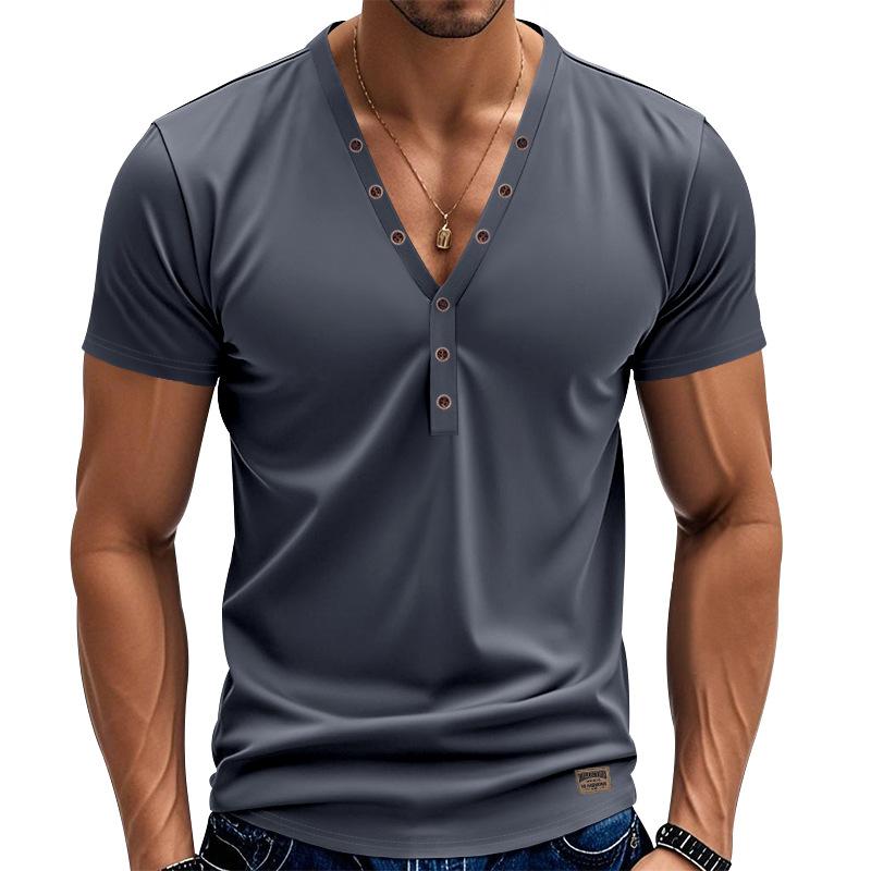

Чоловічі футболки-henley з коротким рукавом Повсякденні однотонні футболки з коротким рукавом для чоловіків Поло чоловіче Бавовняні чоловічі футболки XXXL