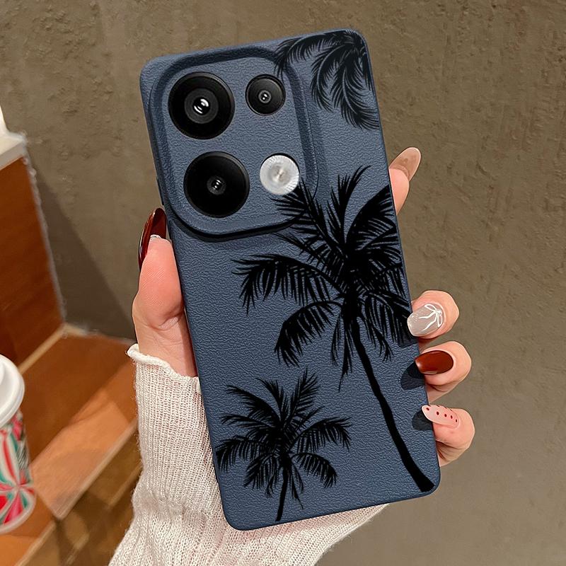 Coconut Tree Print Leather Texture Case For Xiaomi 13T Poco X7 X6 Redmi Note 14 Pro 13 12 11 Matte Shockproof TPU Soft Phone Cover