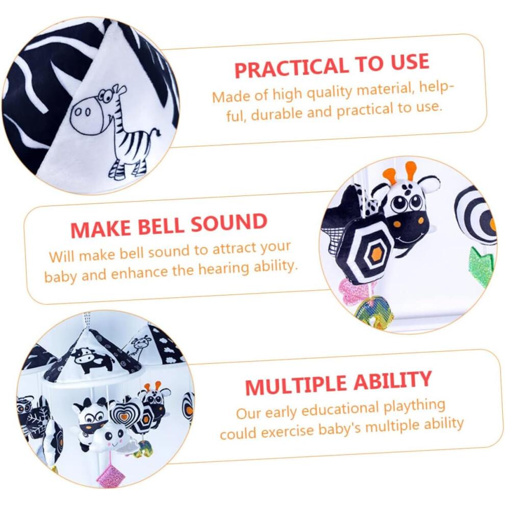 Plush Baby Crib Wind Chime Toy Hanging Pendant Infant Toy Squeaky Sound Stroller And Crib Compatible Black White Multi
