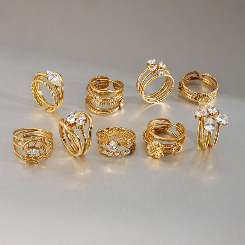 3pcs/Set Elegant 18K Gold Color Adjustable Size Threaded Ring Accessory Stylish Finger Accessories for Fashionistas