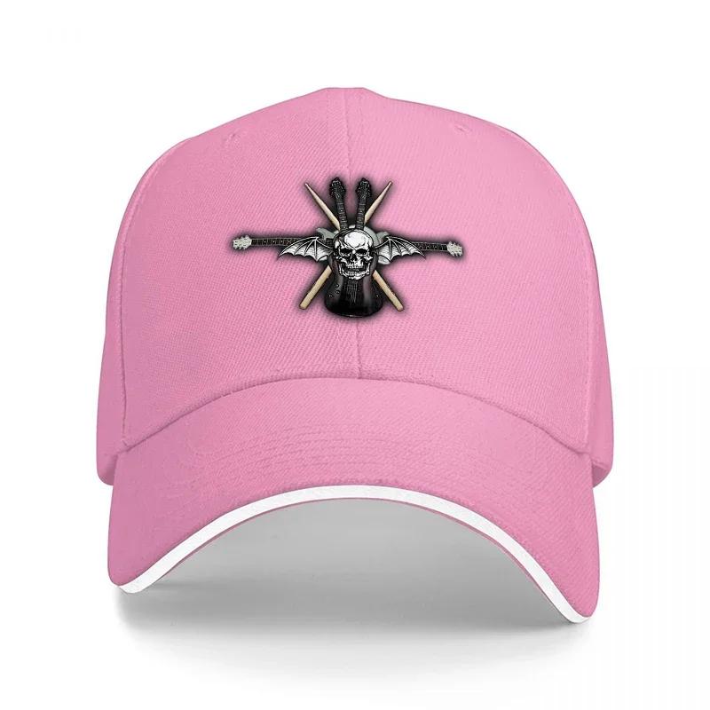 SKULL AND GUITARS CROSSBONES BASEBALL CAP BLACK WITH WHITE TRIM ROCK MUSIC THEME DESIGN FOR Unisex AND Women