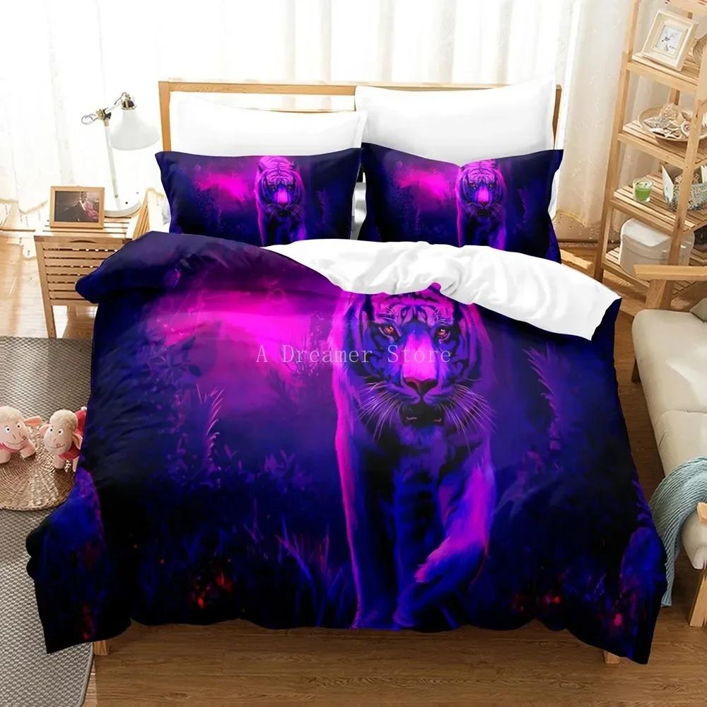3D Animal Tiger Printed Brown Bedding Set Single Twin Double Queen King Cal King Size Bed Linen Set
