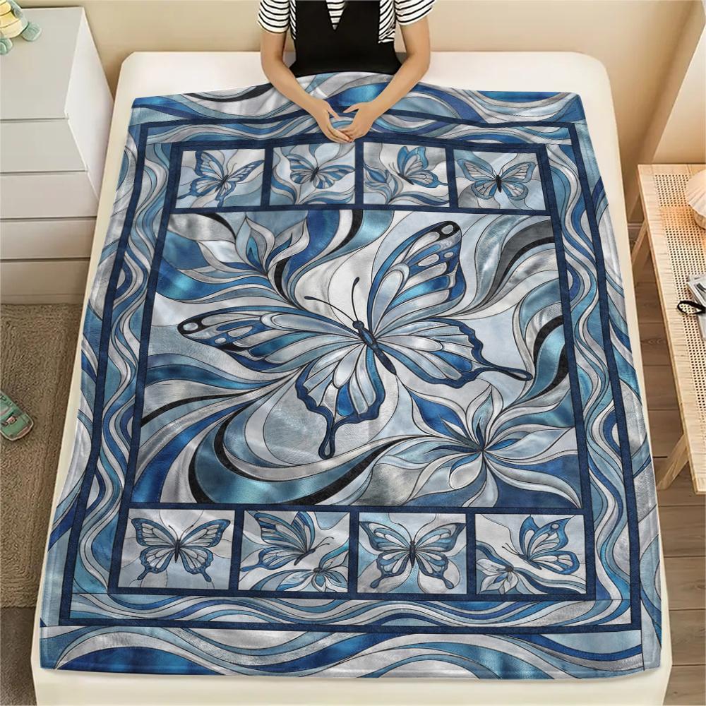 Modern Butterfly Print Flannel Blanket, High quality Comfortable for All Seasons, Home Decor, Warmth and Comfort, Perfect for Christmas Gifts78