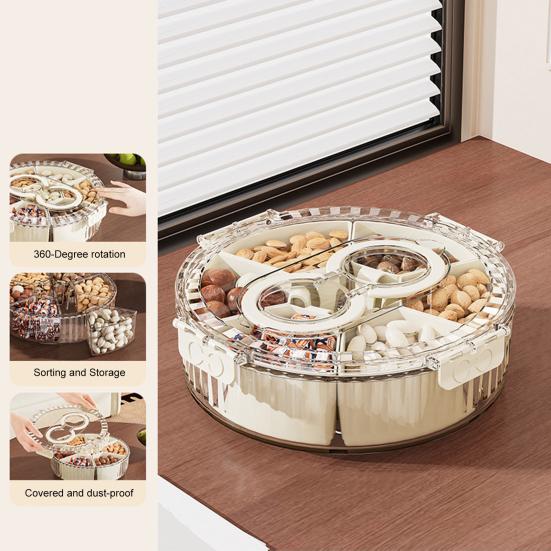 Refrigerator Storage Box with 6/7 Dividers Sealing Lid 360-Degree Rotating Tray Vegetables Shrimp Cocktails Party Appetizers Organizer