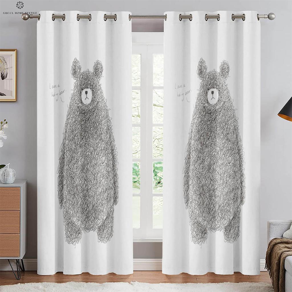 Kreslené závěsy s potiskem medvídka do dětského pokoje, dekorativní závěsy vhodné do ložnice, obývacího pokoje, okna v pracovně, 2 ks