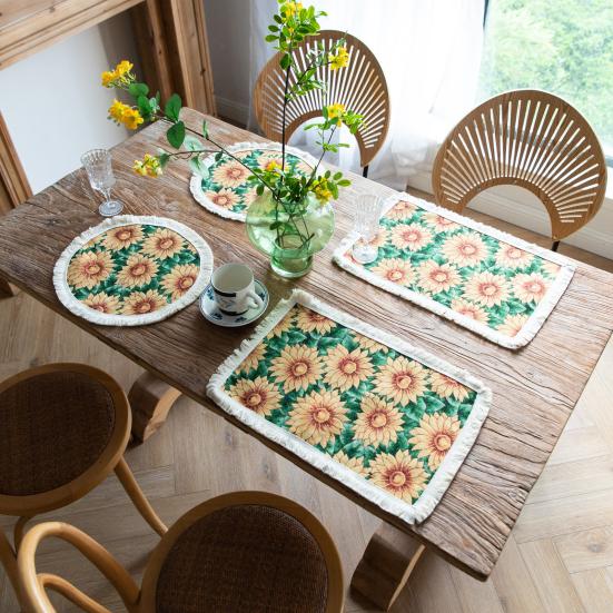 Tassel Placemat Pastoral Style Flower Oil Painting Aesthetical Round Shape Parties Weddings Banquets