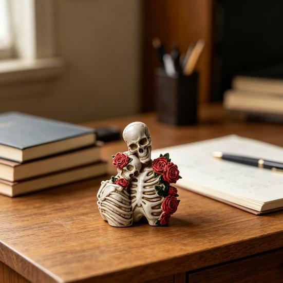 Figurka Szkieletów Para na Halloween z Żywicy, Vintage Gotycka Statua Pary Czaszek, Dekoracja Domu na Święto Halloween na Półkę Stół Kominek