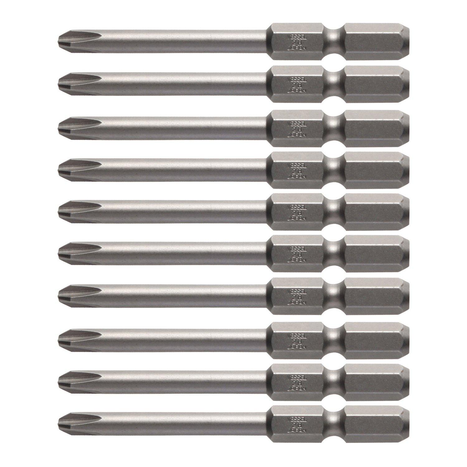 

VESSEL Step Bits with for Air Electric 2 x x H ZP Magnet, Screwdrivers, 4.5 65mm, 10-Piece Set, Hardness (High Hardness), M-A16