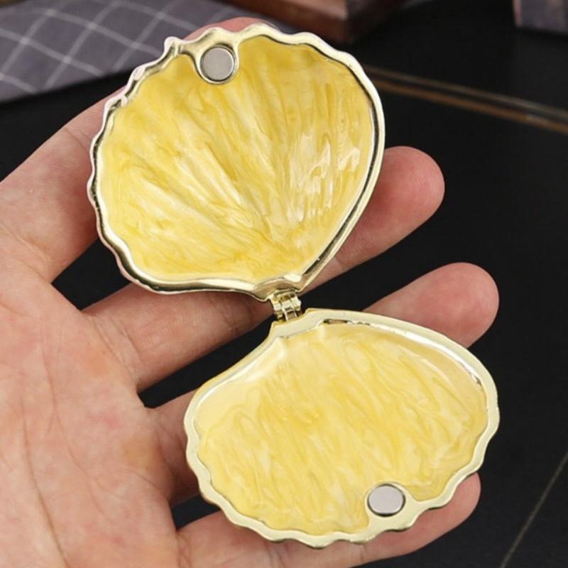 Mini Jewelry Storage Box Inlaid Gem Organizer Shell Shape Portable Alloy Storage Earrings Ring Dresser Home Desktop Decorative