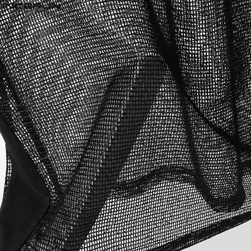 INCERUN Men O Neck Short Sleeve Letter Print Fishnet Mesh Sheer T-Shirts Tops