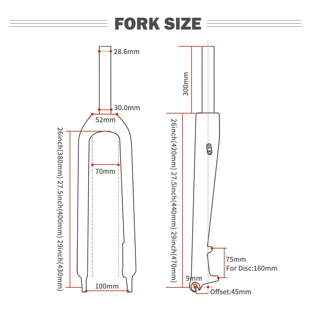 TOSEEK Matte 3K Carbon Faser Mountainbike Gabel 1-1/8" Starre Scheibenbremse MTB Fahrrad Gabeln 26/27,5/29er Gerade Rohr 28,6mm
