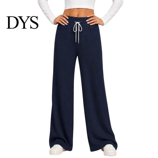 Lounge Wear Pants Women Wide Leg Pants, Drawstring Waist Loose Casual Adjustable Trousers Trousers, Solid Color Palazzo with Pockets
