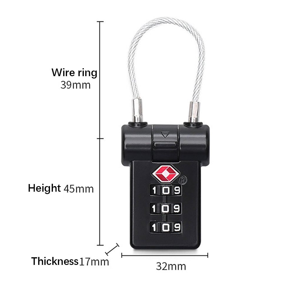 TSA007 Customs Lock Overseas Customs Clearance Trolley Luggage Suitcase Backpack Password Lock Padlock with Steel Cable