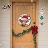 Retro Festive Home Decor Christmas Wooden Round Hanging Sign Santa Claus Highland Cow Winter Theme Rustic Wall Door Decor Farmhouse Holiday Welcome