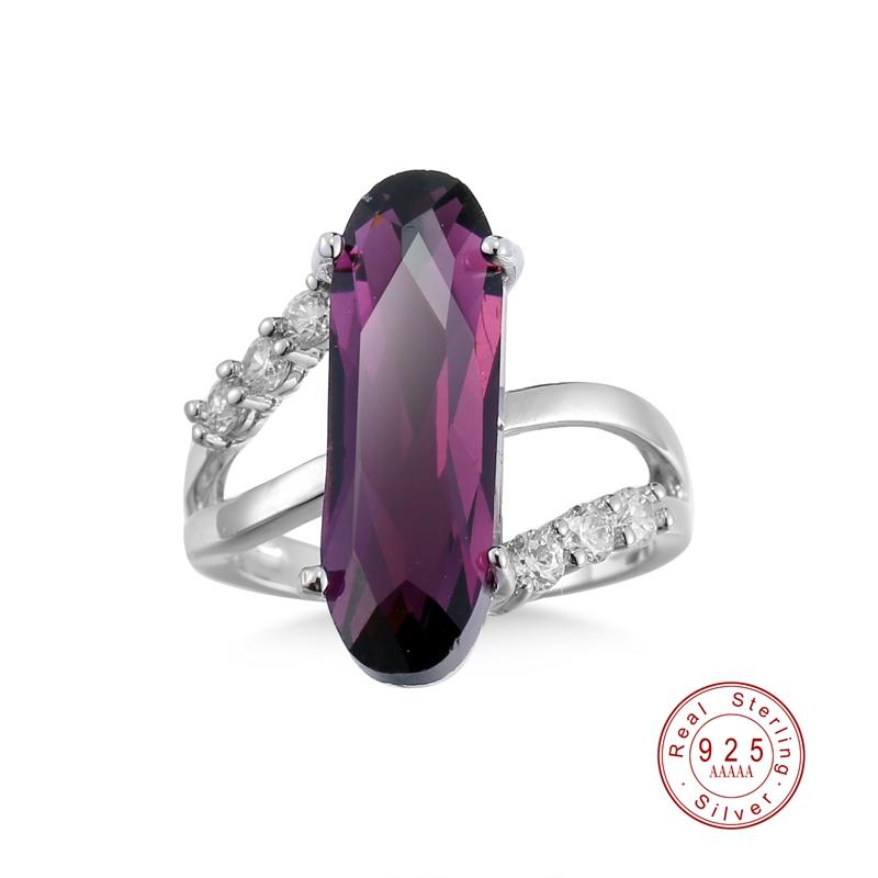 Classic Fashion Genuine Sterling Silver Ring 2 CT Purple Zircon Crystal Wedding Ring Engagement For Women