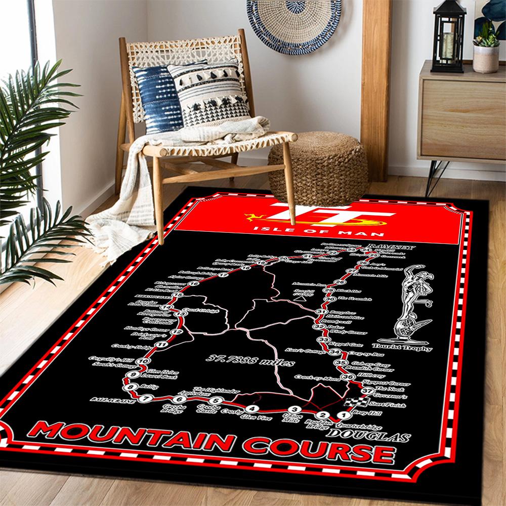 Isle Of Man Tt Course Map Themed Anti-Slip Rugs - Polyester Home Decor, Suitable for Bedrooms, Living Rooms, Doorways, Studios, and Decorations