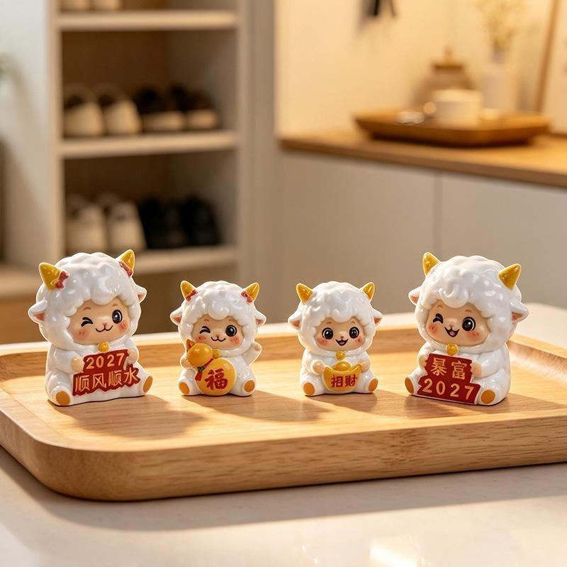 Cute Lucky Sheep Figurines 2027 Year Of Goat Decor Resin Adorable Design Home Desktop Ornament New Year Gift