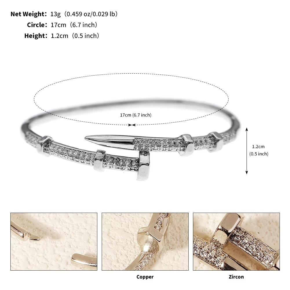 

Jóias femininas pulseiras de unhas na moda pulseira de parafuso de zircão para mulheres festa diária jóias festivas
