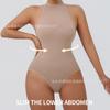 Round-neck, sleeveless, outerwear-friendly, button-down, form-fitting bodysuit with a tummy-tucking design and a thong-style shapewear