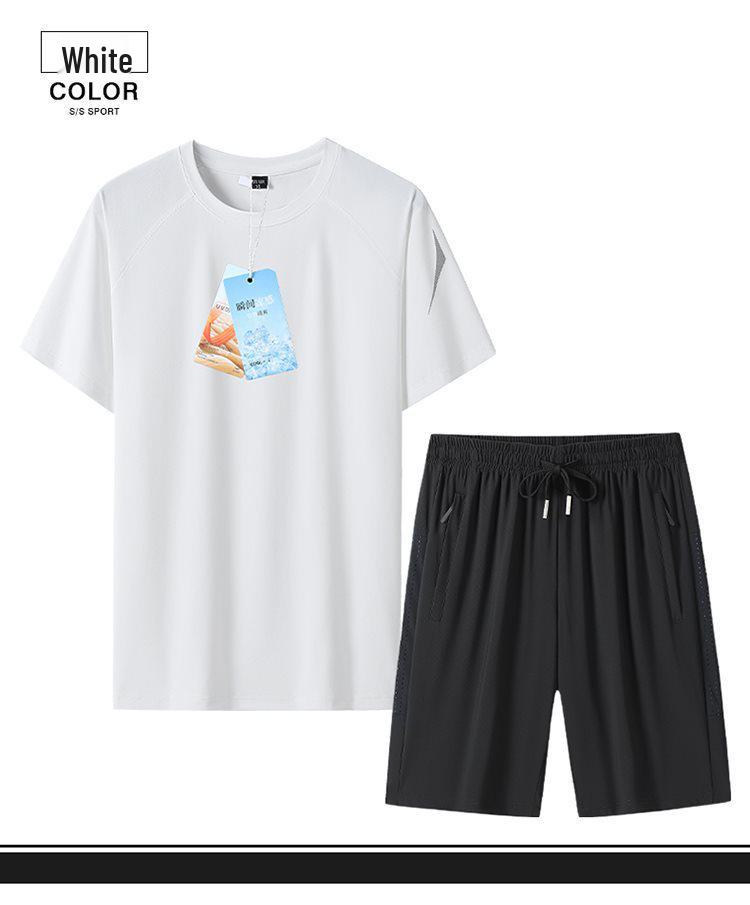 Men's Summer Ice Silk Sports Suit - Casual Two-piece Short Sleeve T-shirt & Shorts Set for All Ages.