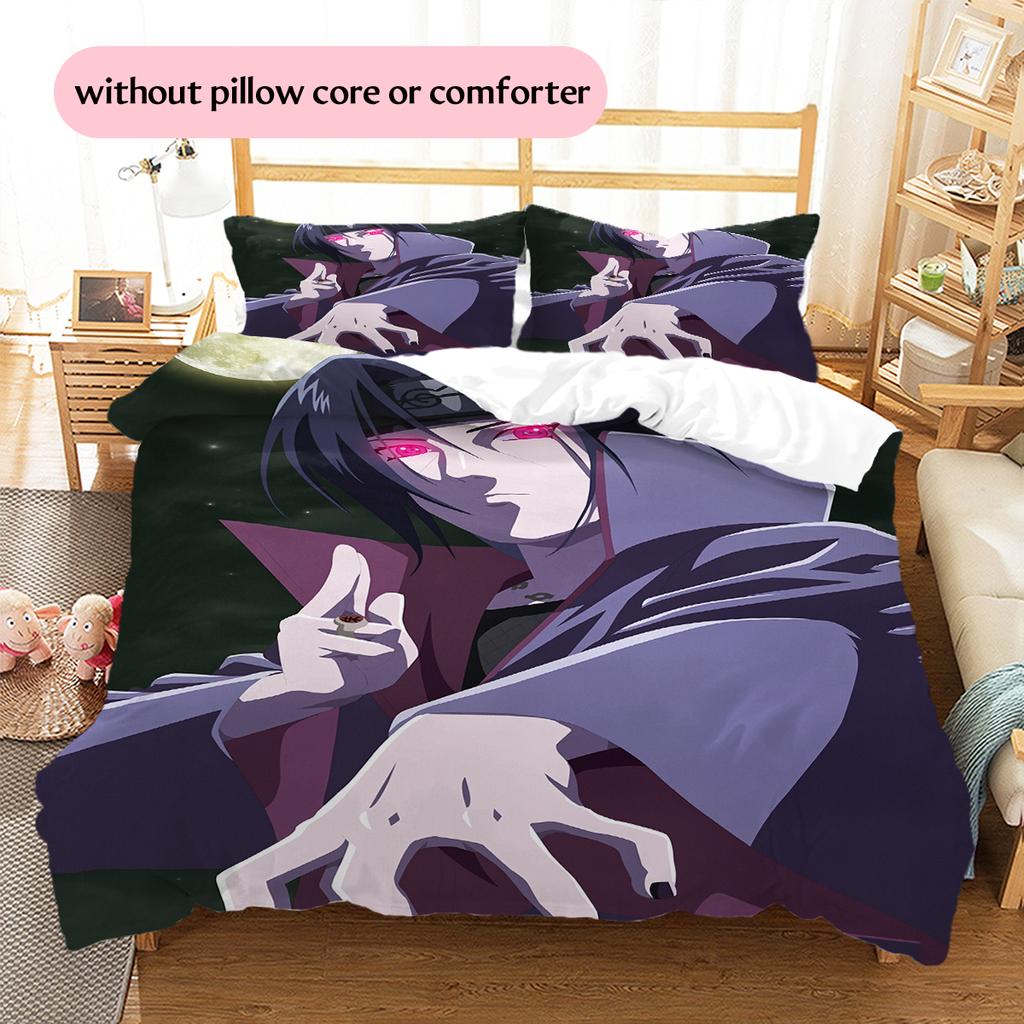 Naruto Anime Wzór Itachi Uchiha Pościel Dekoracja Domu Prezent Urodzinowy (1 * poszwa na kołdrę + 2 * poszewki na poduszki, bez rdzenia)