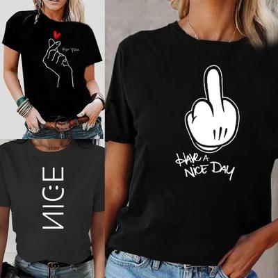 White Picture Print T Shirt Women Summer Round Neck Short Sleeve Fashion T Shirt Femme Casual Streetwear Commuter Tops
