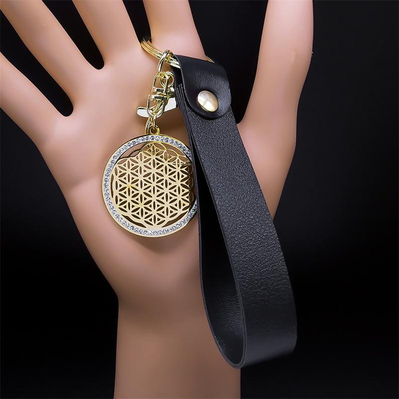 Sacred Geometry Buddhist Flower of Life Stainless Steel Keyring Holder for Women/Men Seed Of Life Keychain Jewelry fleur de vie