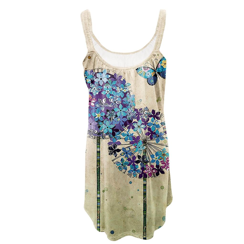 Women's Fashion Summer Printed Strapless Camisole Sleeveless Sling Dress