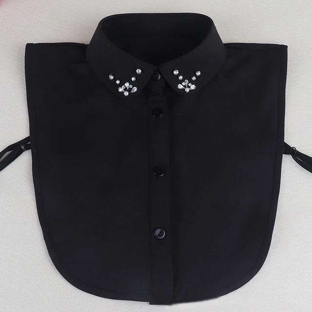 Fashion Ladies Fake Collar for Women Chiffon Fake Collar Rhinestone False Collar Lapel Detachable Button Half-Shirt Blouse Top