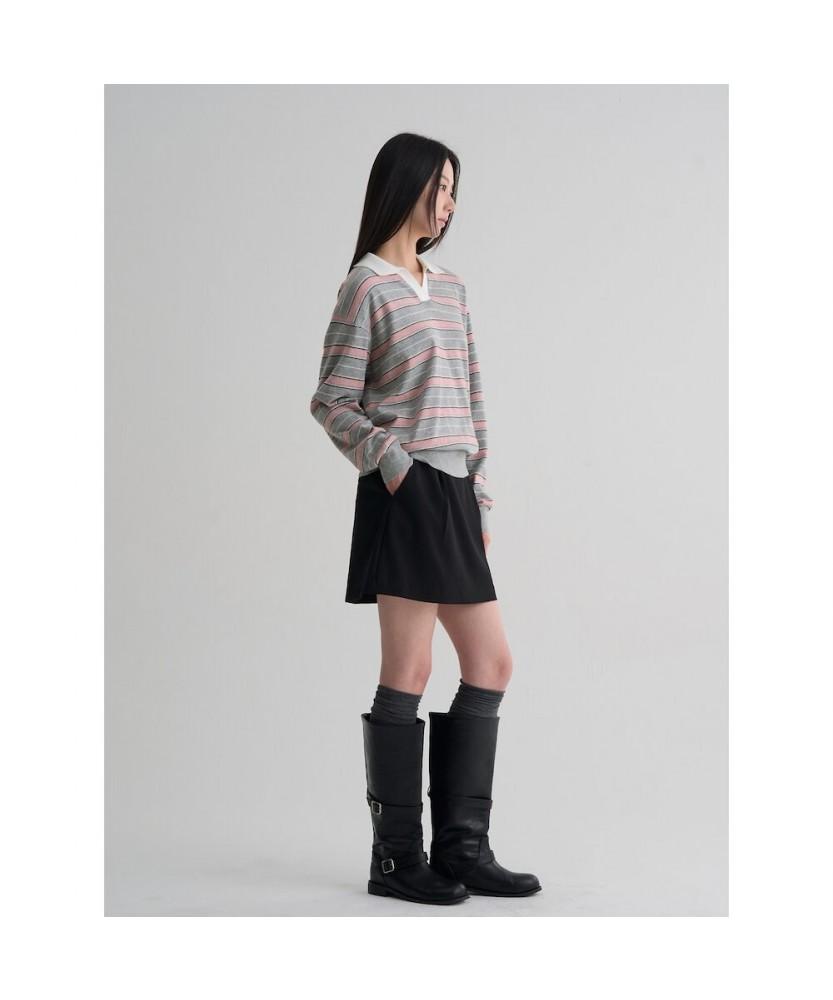 8SECONDS Collared Neck Striped Pullover Light Pink