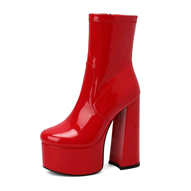 Patent leather women's short boots autumn and winter short boots women's thick high heels sexy short large size European and American fashion Martin