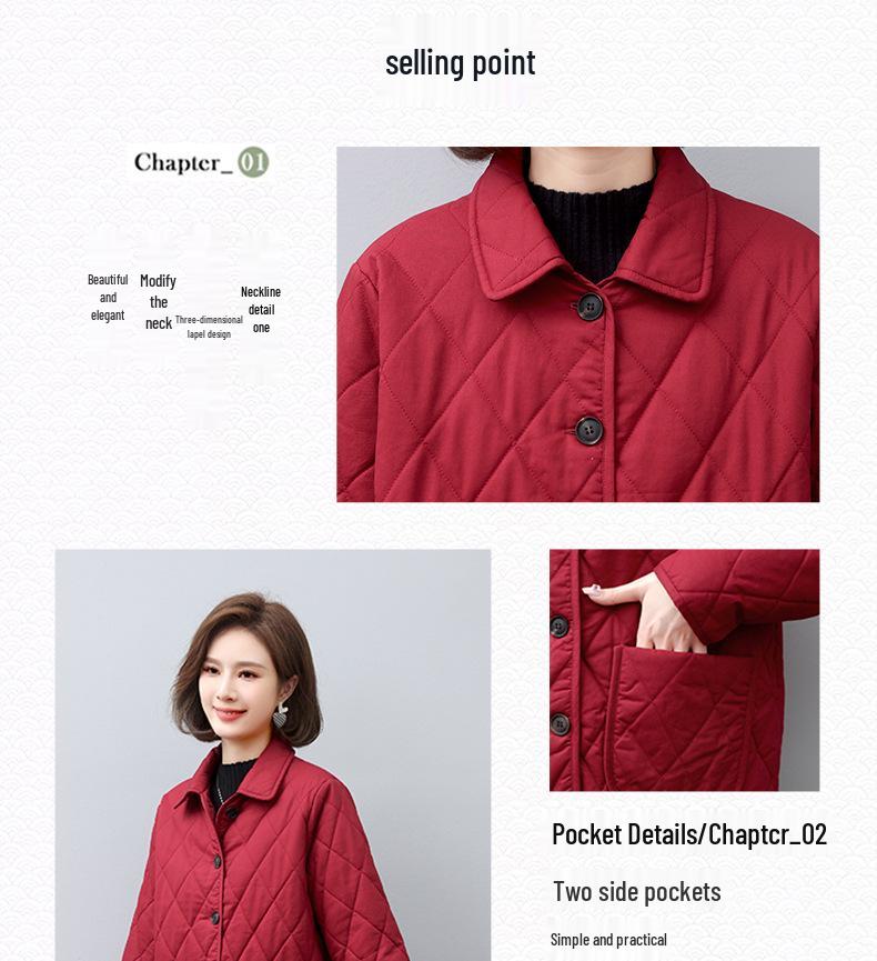 Mamas Neue Mode Leichte Gesteppte Baumwolljacke - Lässig Einfarbig für Mittelalte und Ältere Frauen