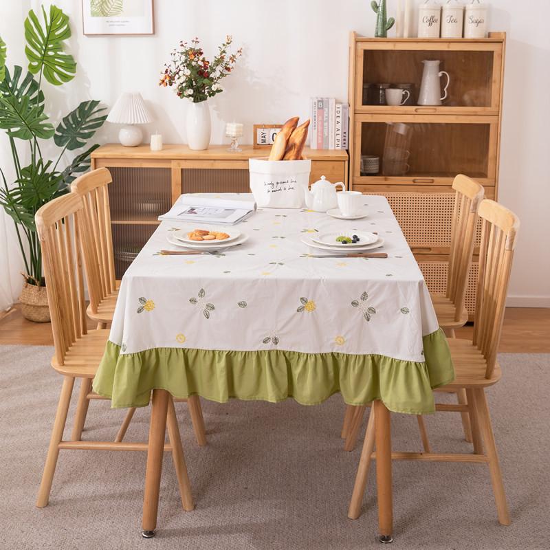 Fresh Spring Cotton Plant Green Embroidery Embroidery Flower Grass Lotus Leaf Fungus Edge Coffee Table Table Cloth