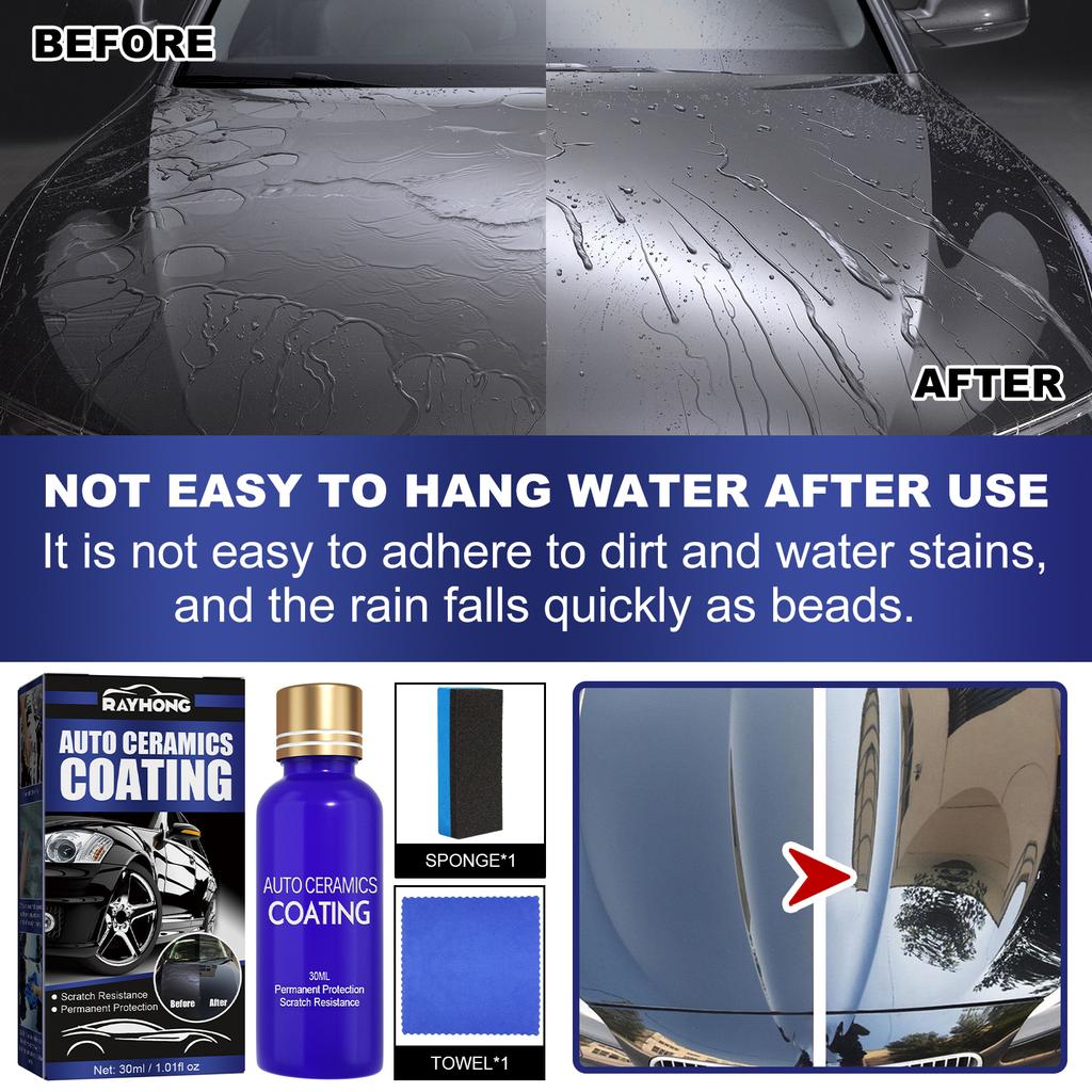 RAYHONG Car Ceramic Coating Spray Nano Coating Liquid Quartz 9H Hardness Waterproof Dustproof Anti Scratch Paint Sealant Polish Protection 30ml