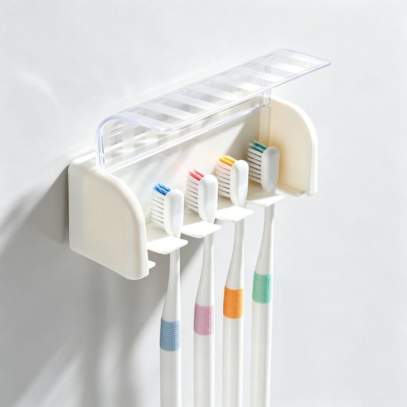 No‑Drill Wall‑Mount Toothbrush Holder Dustproof Waterproof Bathroom Storage Rack For Household Washroom Toiletry Organizer