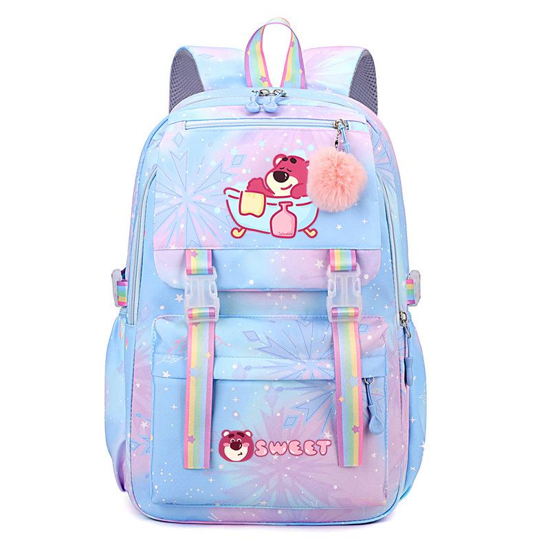 College Style Strawberry Bear Cute Cartoon Print Student Schoolbag Lightweight Ridge Protection Large Capacity