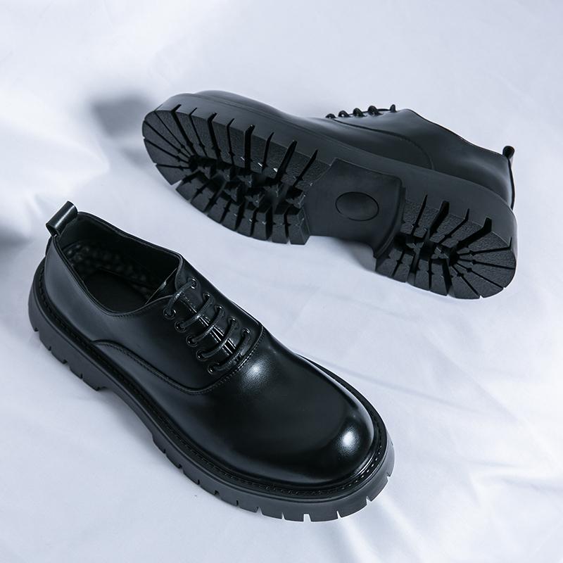 Dress Shoes Men PU Big Head Thick Sole Wear-resistant Casual Leather Shoes Business Fashion Derby Shoes Sizes 38-45 Men Shoes