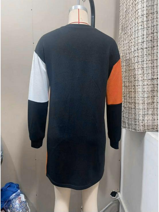 Autumn European & American Long-Sleeve High Neck Knitted Spliced Wool Dress