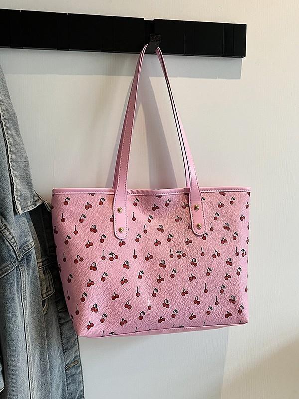 Borsa Carina con Stampa di Ciliegie in Materiale PU per Uso Quotidiano