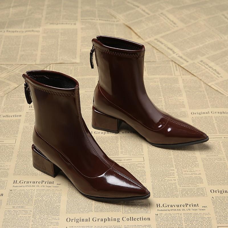 Fashion Ankle Boots Fashion Pointed Square Root Temperament Women's High Heels Zipper Decoration Luxury Women's Winter Large Size 34-42