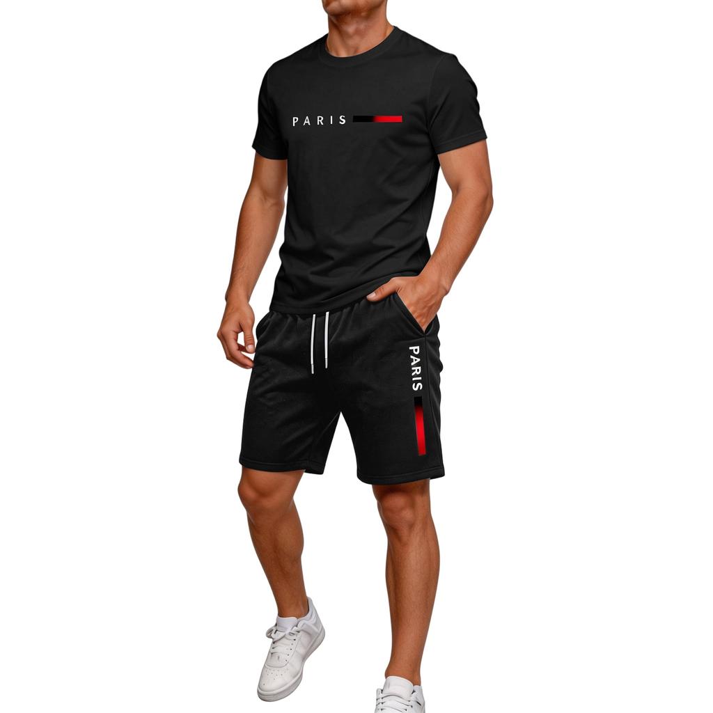 Men's Summer Comfortable Sports Outfit - Round-neck Short-sleeved Short Pants For Casual Home Wear