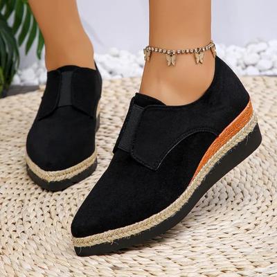 Damen Schuhe mit Keilabsatz Herbst Neu Spitz Wildleder Tiefer Ausschnitt Dicke Sohle Rutschfest Verschleißfest Niedrig geschnittene Schuhe
