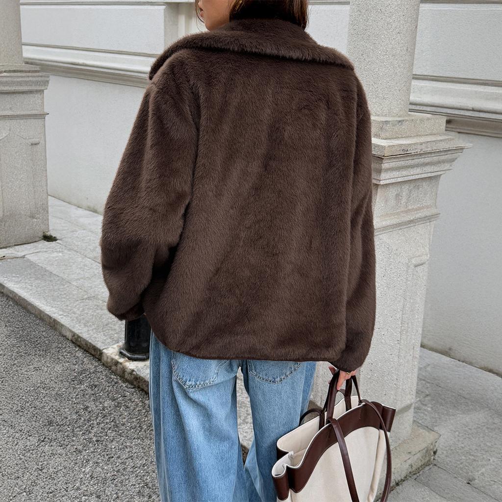 Elegant Plush Button Long Sleeve Coat Jacket Women 2025 Autumn Winter