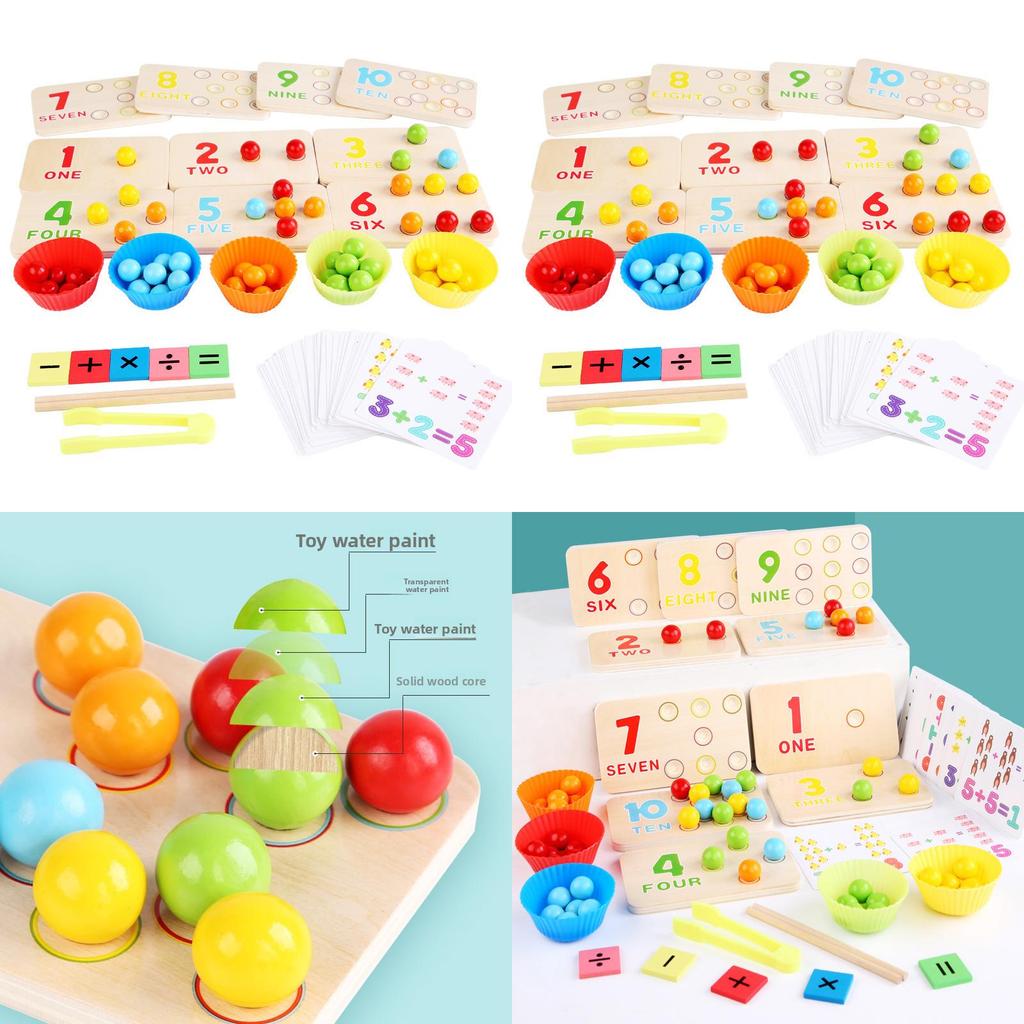 Wooden Multifunctional Arithmetic Clip Bead Learning Board Kid Puzzle Toy Set For Early Learning