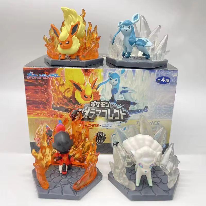New In Stock Anime Skill Scene Battle 7 Blind Box Fire Vs Ice Eevee Nine Tailed Action Figure Desk Decor Surprise Gift For Fans