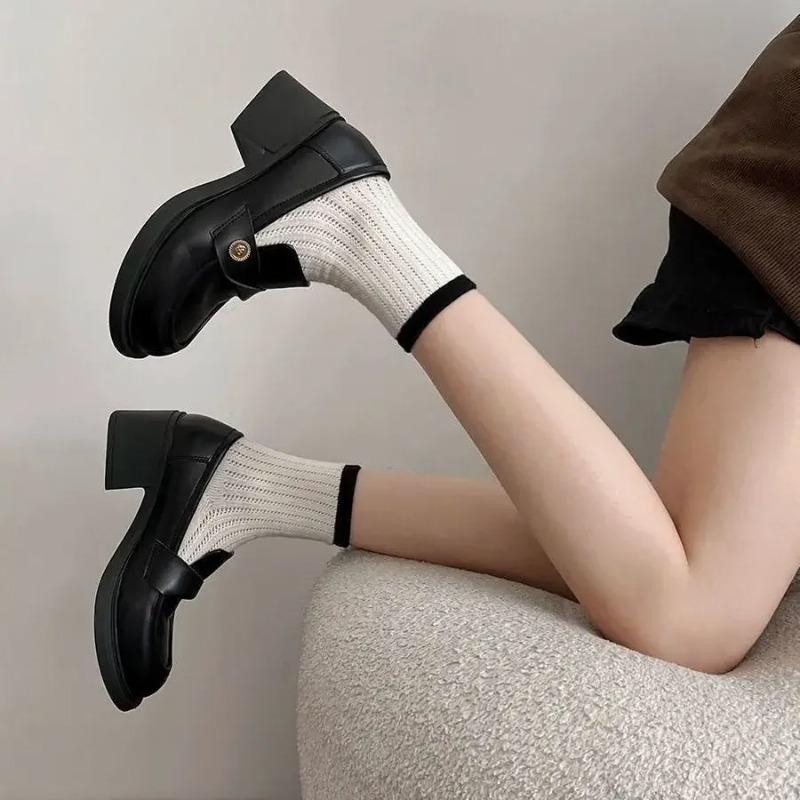 Chunky Heels Block Heel with Medium Loafers Round Toe Women's Shoes Ladies Pumps on Sale Korean Style Elegant Dress Stylish Shoe