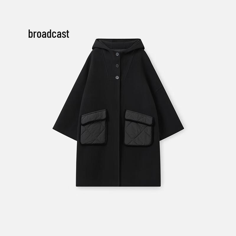 

Broadcast Women s Relaxed Elegant Spliced Hooded Mid-Length Wool Coat M