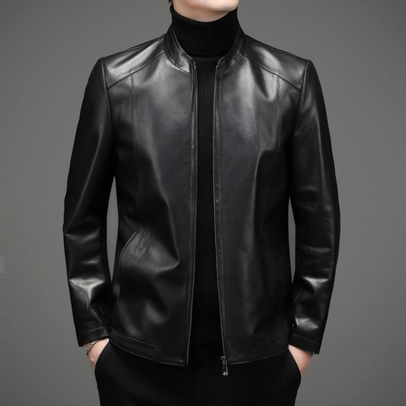 Spring and Autumn New Men's Sheepskin Genuine Leather Jacket Men's Lapel Slim Leather Jacket