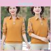 Long Womens Tshirt Top Middleaged Sleeve Tur Down Collar Mothers Bottoming Shirt Spring Clothes New Blouse