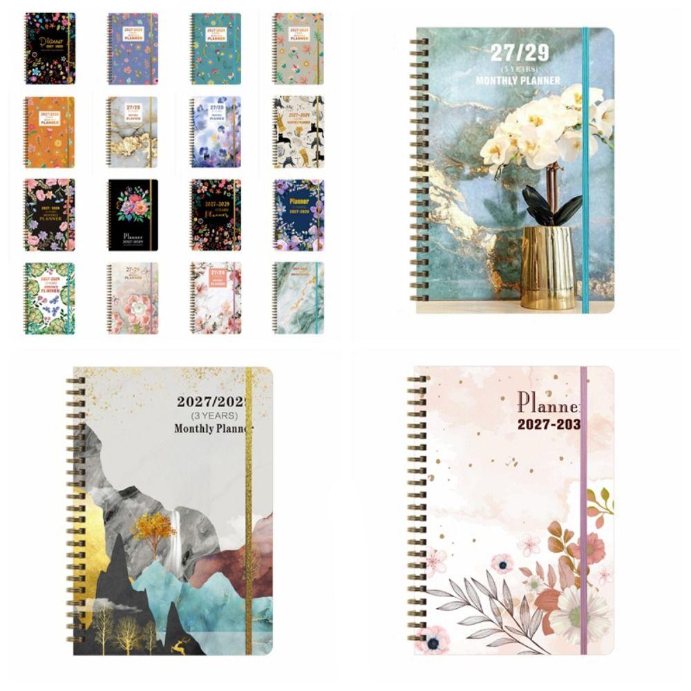 Flower Theme Cover 3-Year Plan Book Spiral Bound Multi-Year Agenda Notepad  School Supplies